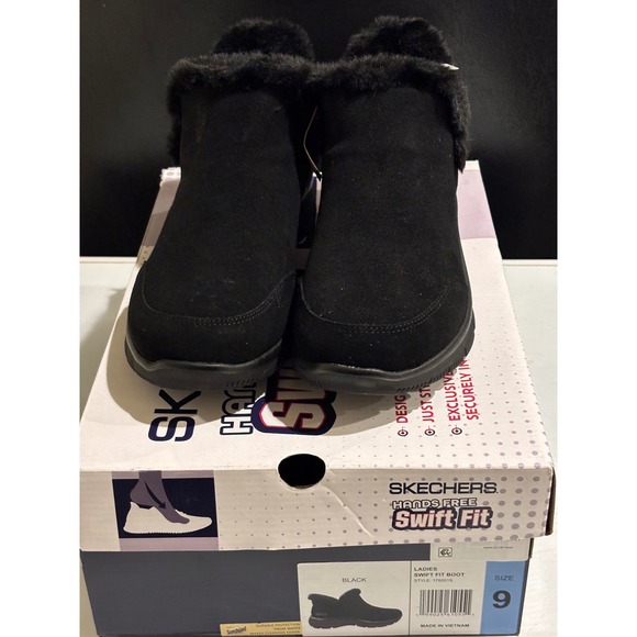 Skechers Hands Free Slip-ins Swift Fit Black Suede Faux Fur Boots 176001S  9 - Picture 2 of 5